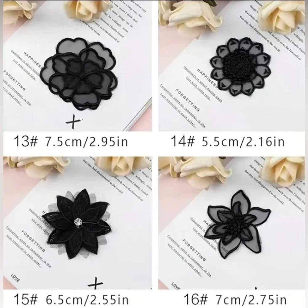 Black Embroidered Sew-On Floral Appliqué, Craft & Clothing Embellishment, New